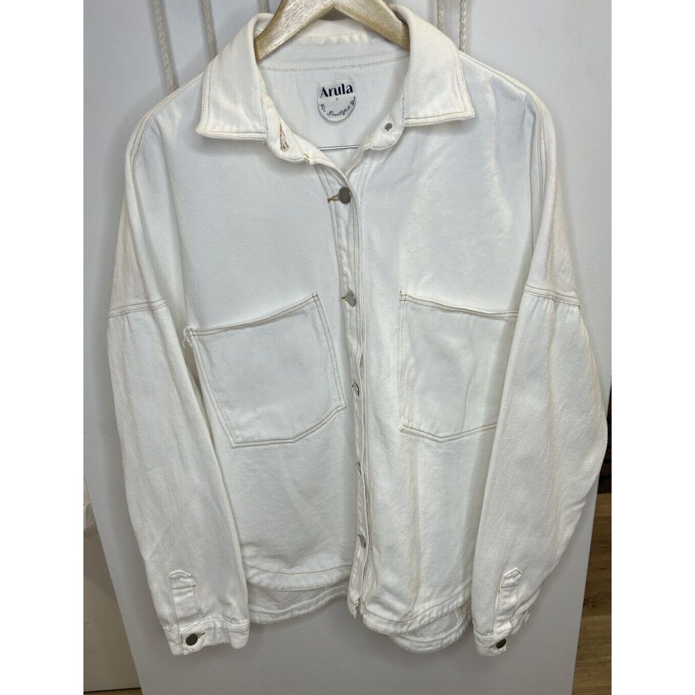 Arula Women's Long‎ Sleeve Button Up Jeans Jacket Size B (L) Beige Color
